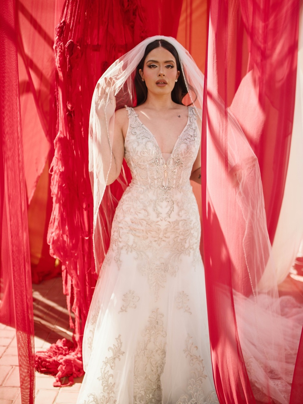 Embellished V-Neck Bridal Gown - Ivory